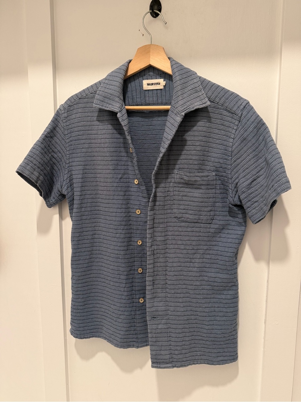Taylor Stitch The Short Sleeve Hawthorne in Ocean Pickstitch Waffle